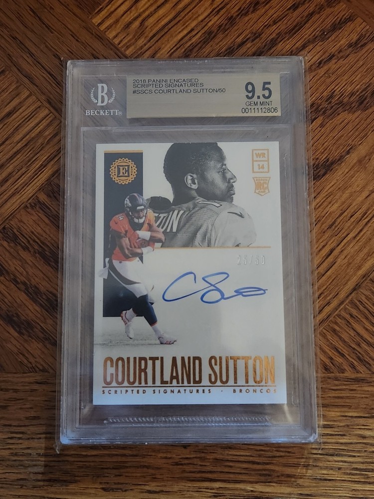 COURTLAND SUTTON   2018 PANI ENCASED SCRIPTED SIGNATURES RC AUTO #/50   BGS 9.5