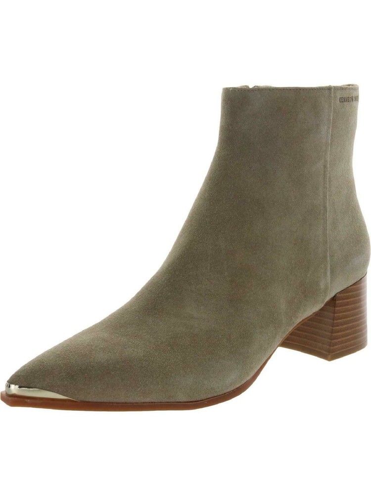 KENNETH COLE Womens Gray Plated Toe Breathable Zip-Up Leather Dress Booties 10 M