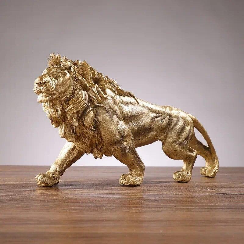 Figurine Animal Lion Novelty Resin Carved Medium Modern Gold Free Stand Decor