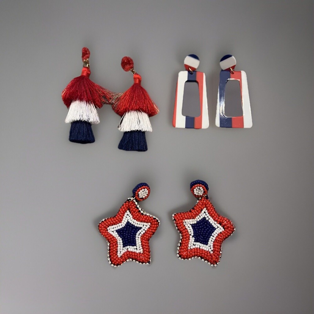 Set of 3 Red White Blue Patriotic Pierced Earrings in Great Condition