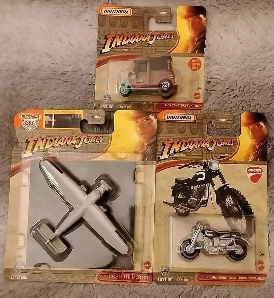 Lot of 3 MATCHBOX INDIANA JONES DUCATI, TRI-MOTOR, TUK-TUK 