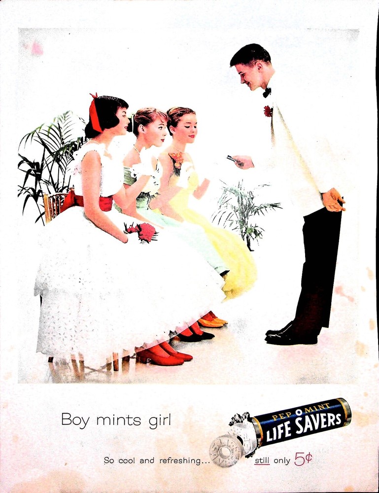 Original 1950s, Life Savers Candy Vintage Print Ad - Boy mints girl