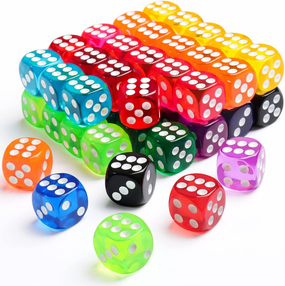 50 Colored 6-Sided Dice,14mm Bulk Dice for Board Games, Math Learning, 50 Pieces
