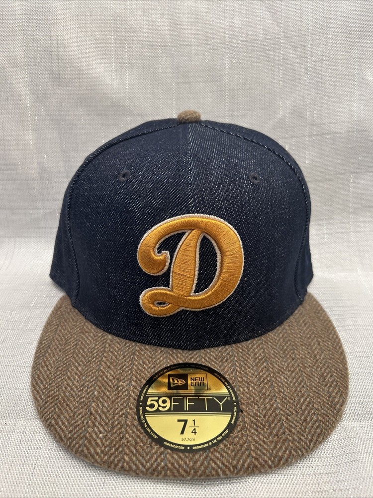New Era LA Dodgers Blue Denim Brown Tweed 59FIFTY Fitted Hat Size 7 1/4 NEW