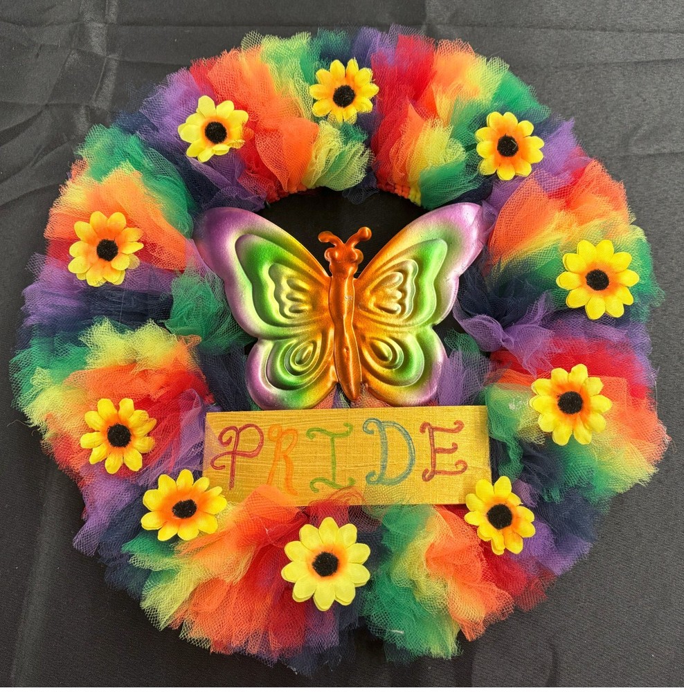 Rainbow Pride Butterfly Wreath for LGBTQ Decor