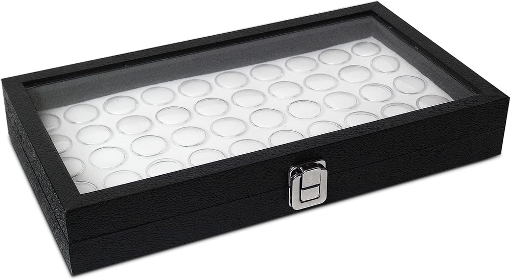 Removable Black Glass Top Jewelry Display Case Box 50 Gem Jars, Ring Box,