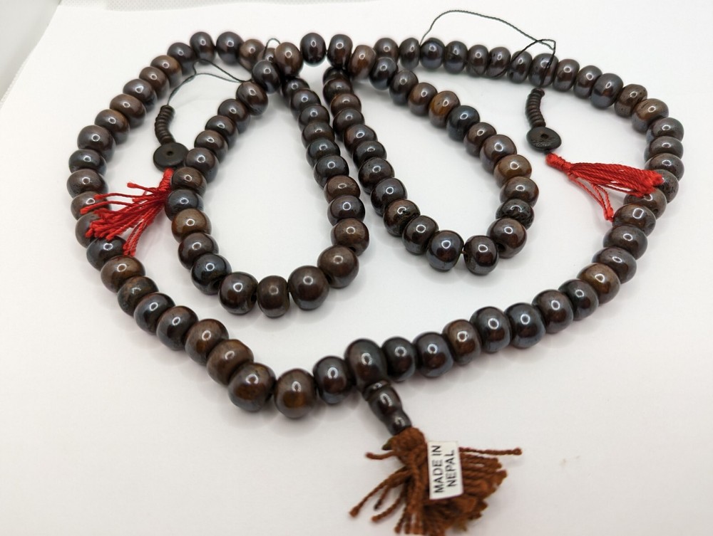 Buddhist Mala Prayer Beads 11MM To 12MM Dia. 108 Beads Recycled Bone. Dark Brown