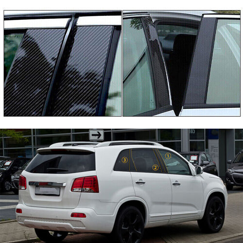 For Kia Sorento 2011-2015 Pillar Posts Door Carbon Fiber Trim Decal Cover Kit