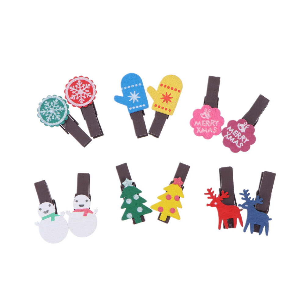 12 PCS Xmas Wooden clothespins  Christmas Paper Pegs Christmas Wood Clothespins