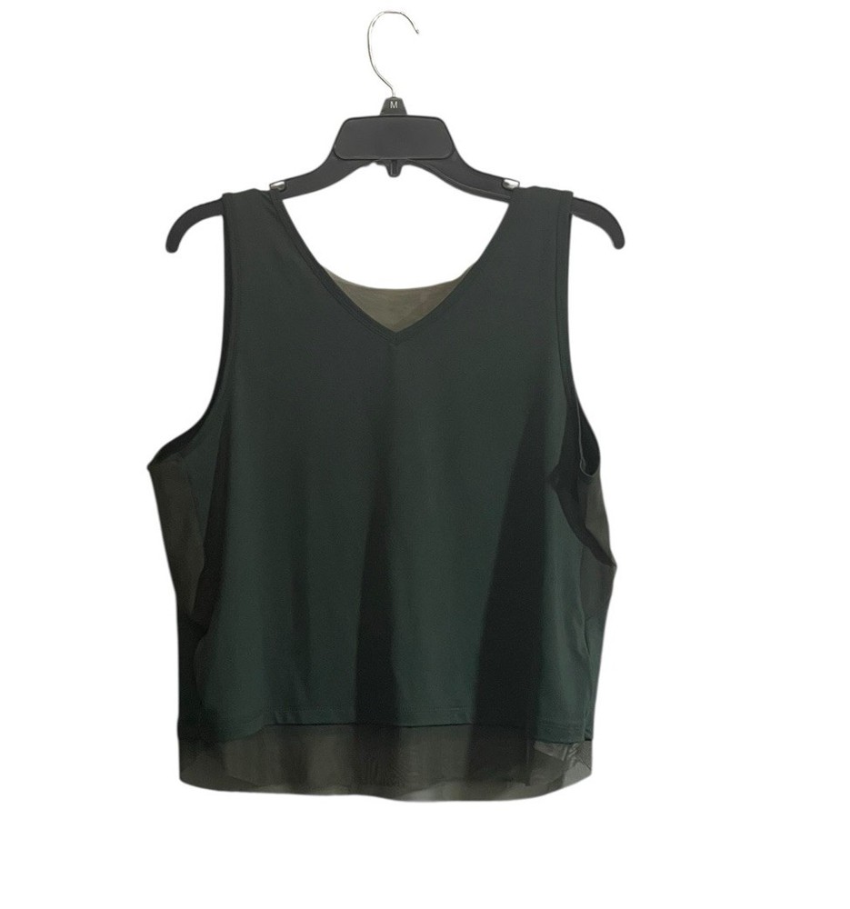 Zyia Active Women Large Layered Tank Top V-Neck Sheer Mesh Trim Olive Green