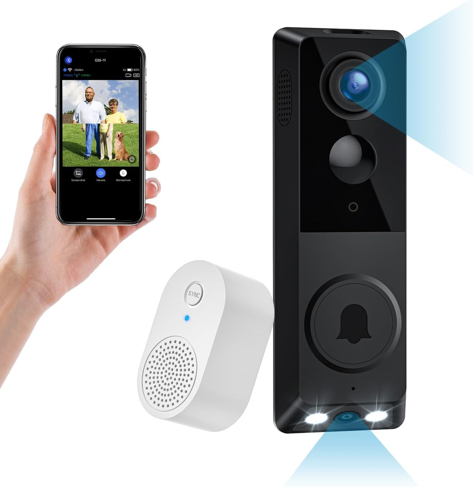 1080P Dual Camera Wireless Video Doorbell with Chime 2.4G Wi-Fi Color Night Talk