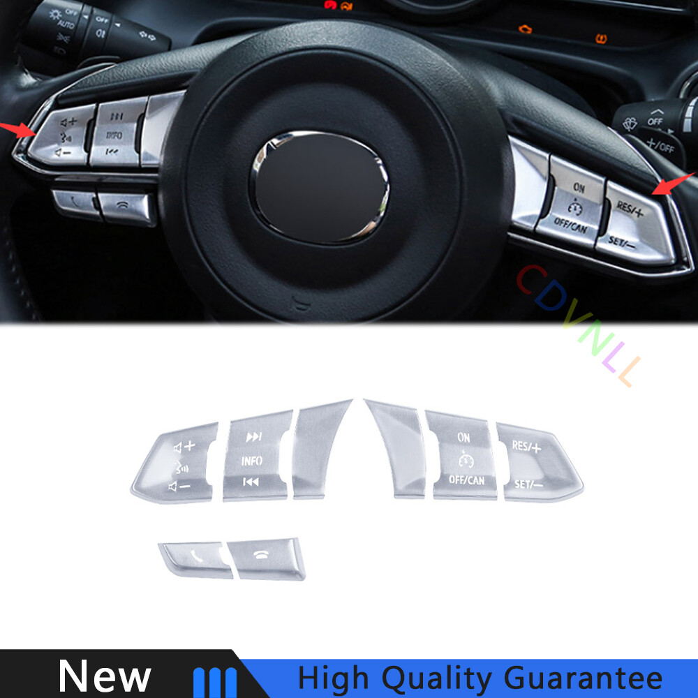 For Mazda CX-5 CX5 2017-2021 Silver Aluminum Steering Wheel Switch Cover Trim 8X