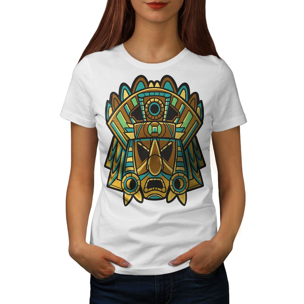Wellcoda Aztec Warrior Mask Ancient Tribal Symbol Womens T-shirt