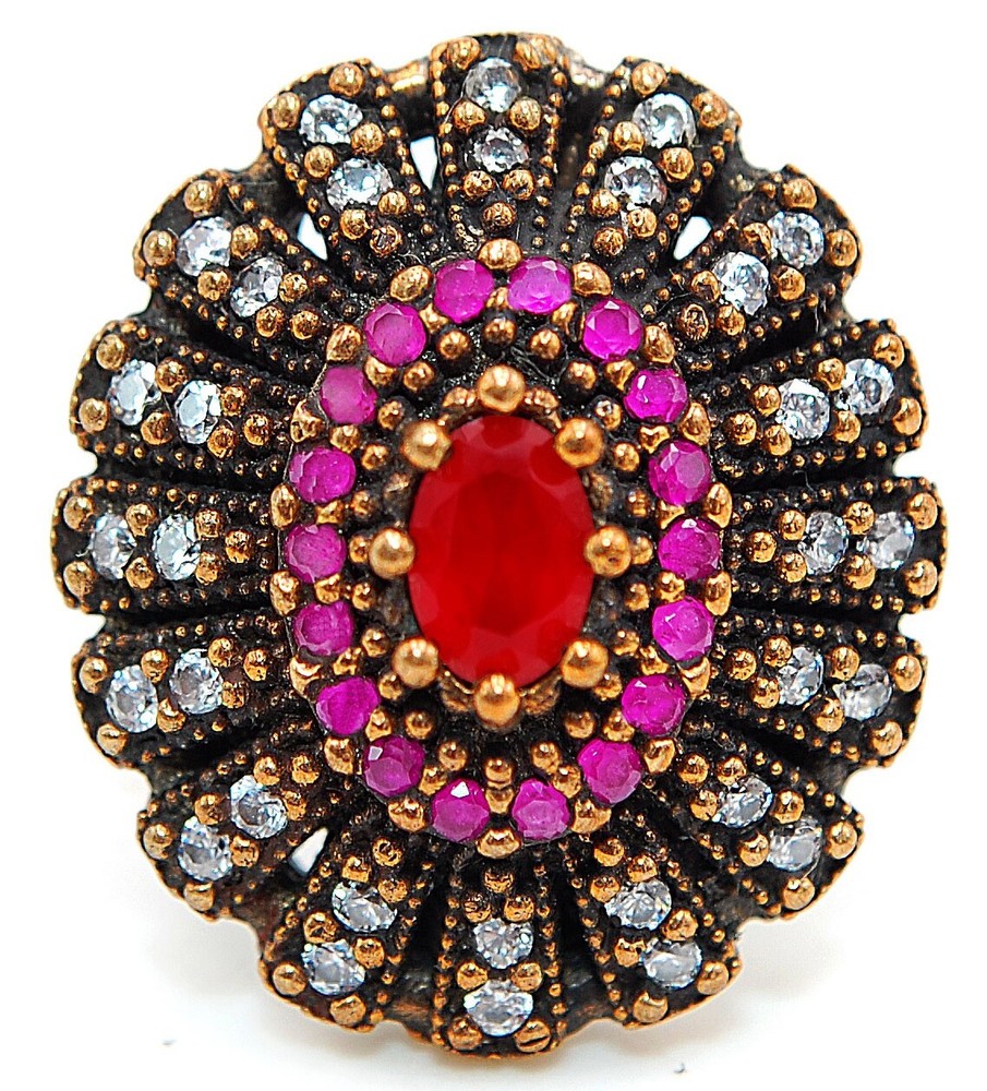 3CT Treated Ruby Ottoman Empire Style Sterling Silver Ring Size 9