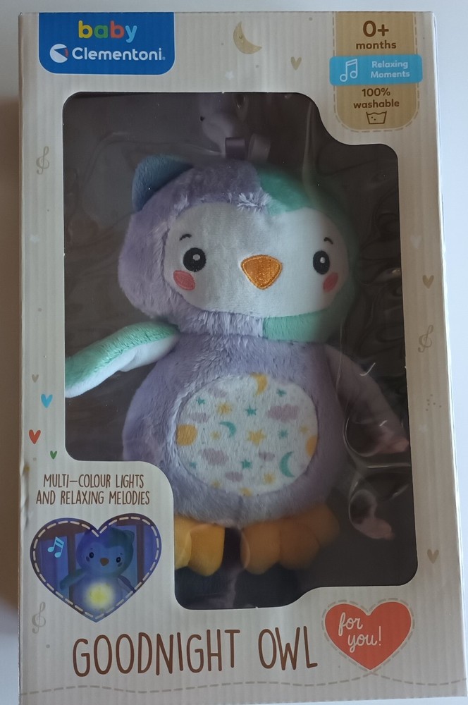 Clementoni Goodnight Owl Baby Toy with Lights Melodies Washable Multi-Color
