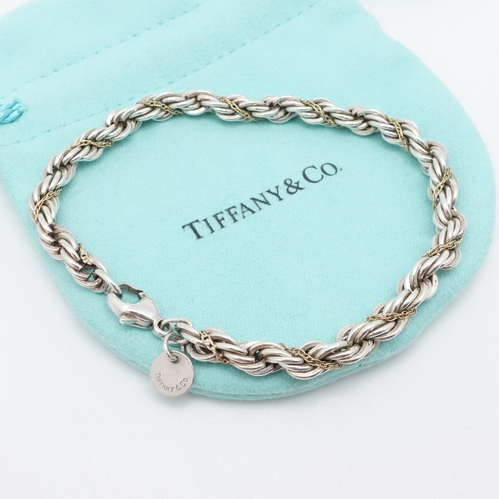 Tiffany & Co. Sterling Silver 18K Gold 4mm Twist Rope Chain Bracelet 7.25