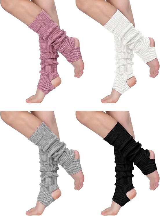 4 Pairs Women Ballet Leg Warmers Knitted Stirrup Leg Warmers Toeless Leg Warm...