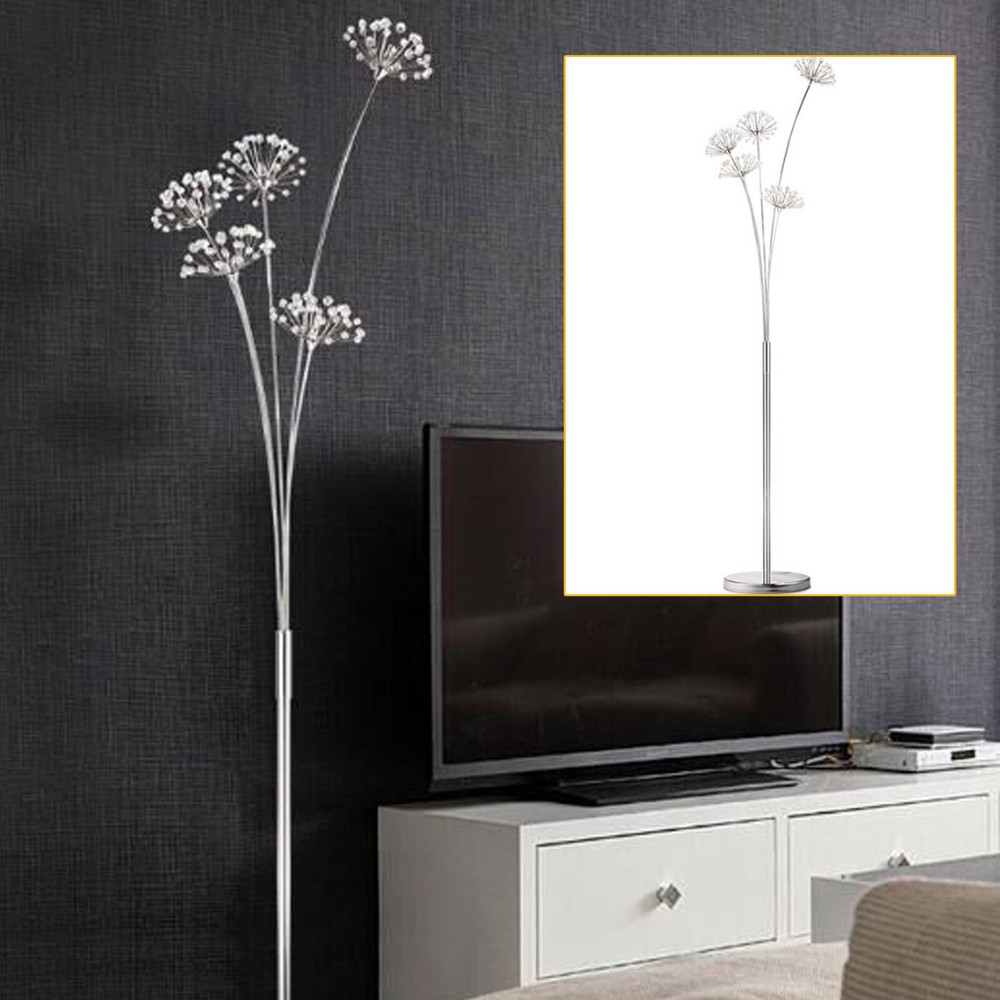 5-Head LED Crystal Floor Lamp for Living Room Tall Standing Light with Pole Shade