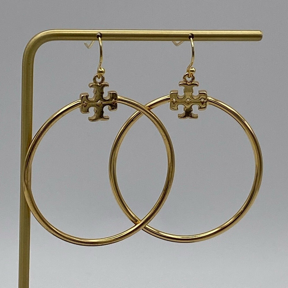 Tory Burch stacked T-logo circle drop earrings, new