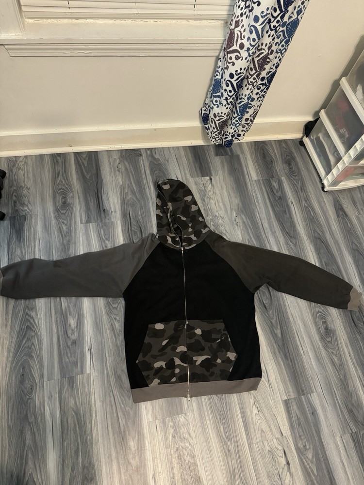 Vintage Bape Zip Up Hoodie Black And Grey Camo
