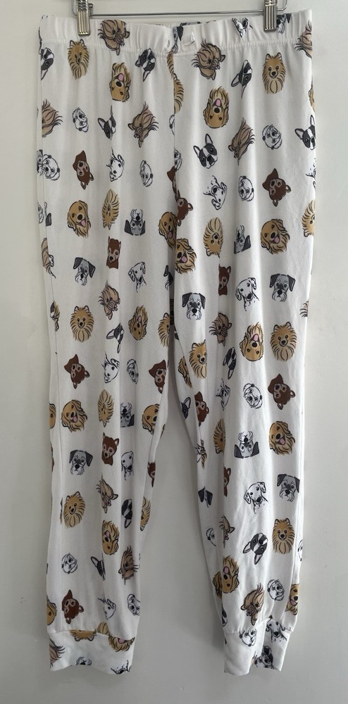 KIKIT Women's Allover Cute Dogs Polyester Blend Elastic Waist PJ Pants White L