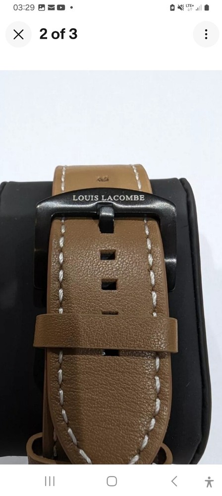 MENS LOUIS LACOMBE WATCH MULTI FUNCTION BLACK DIAL & CASE LEATHER STRAP