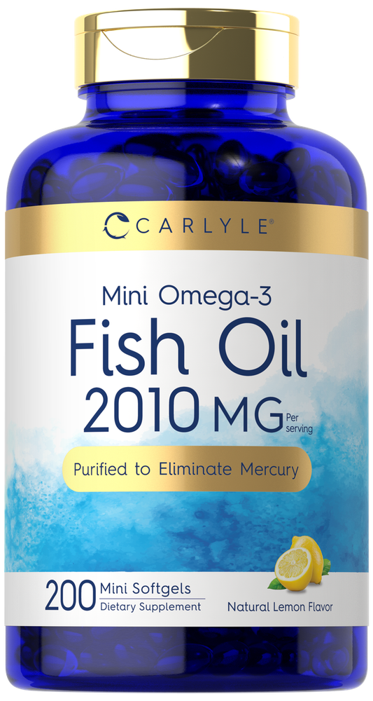 Fish Oil 2010mg | 200 Omega-3 Mini Softgels | Lemon Flavor, Non-GMO | by Carlyle