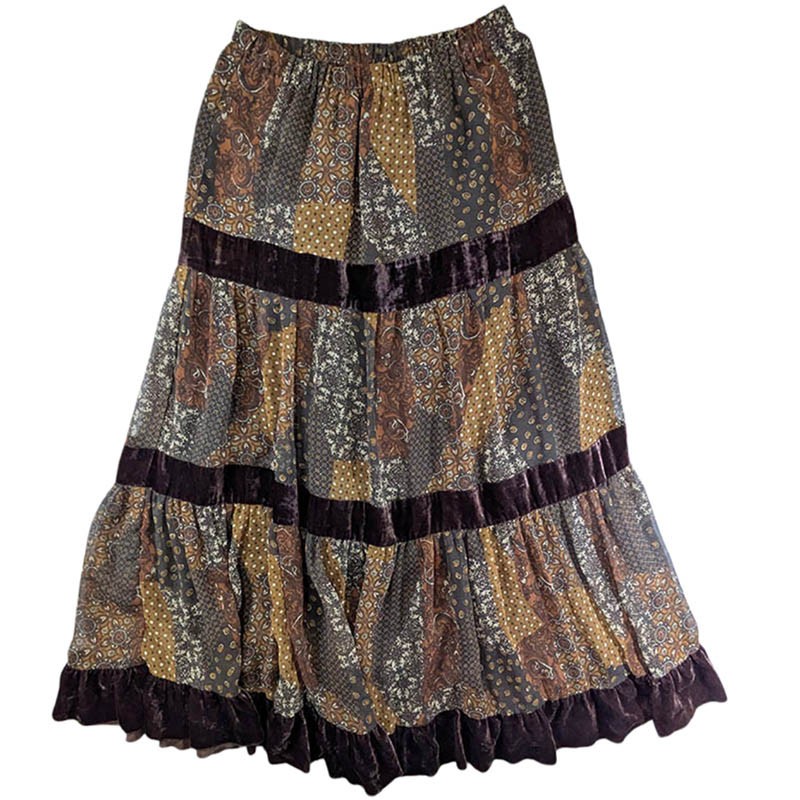 Coldwater Creek Velvet Maxi Skirt Womens XS Whimsigoth Boho Fairycore Patchwork