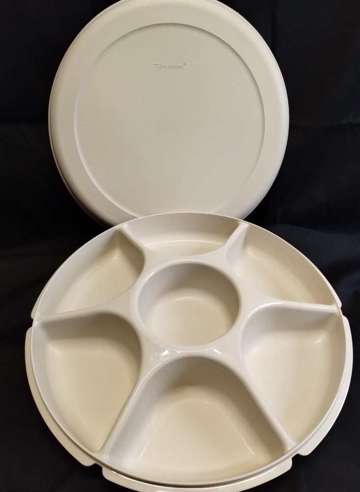 Vintage Tupperware Appetizer Tray with Lid for Veggies Chips and Dip