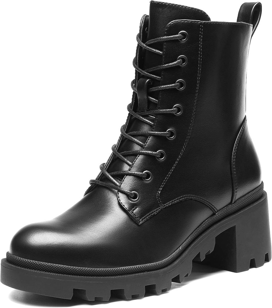Dream Pairs Women's Lace-Up Combat Ankle Boots with Chunky Low Heel and Lug Sole