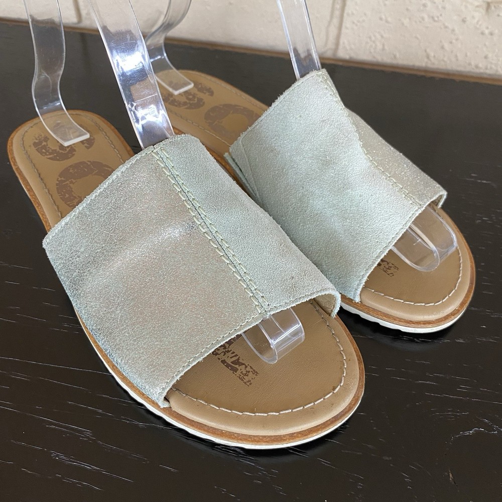 Sorel Women's Ella Block Slide Sandals Green Nubuck Leather Size 8.5