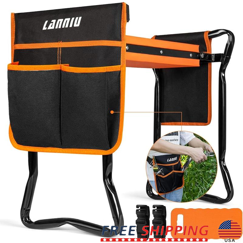 Heavy Duty Foldable Garden Kneeler Seat with Tool Bags Perfect Gardening Gift
