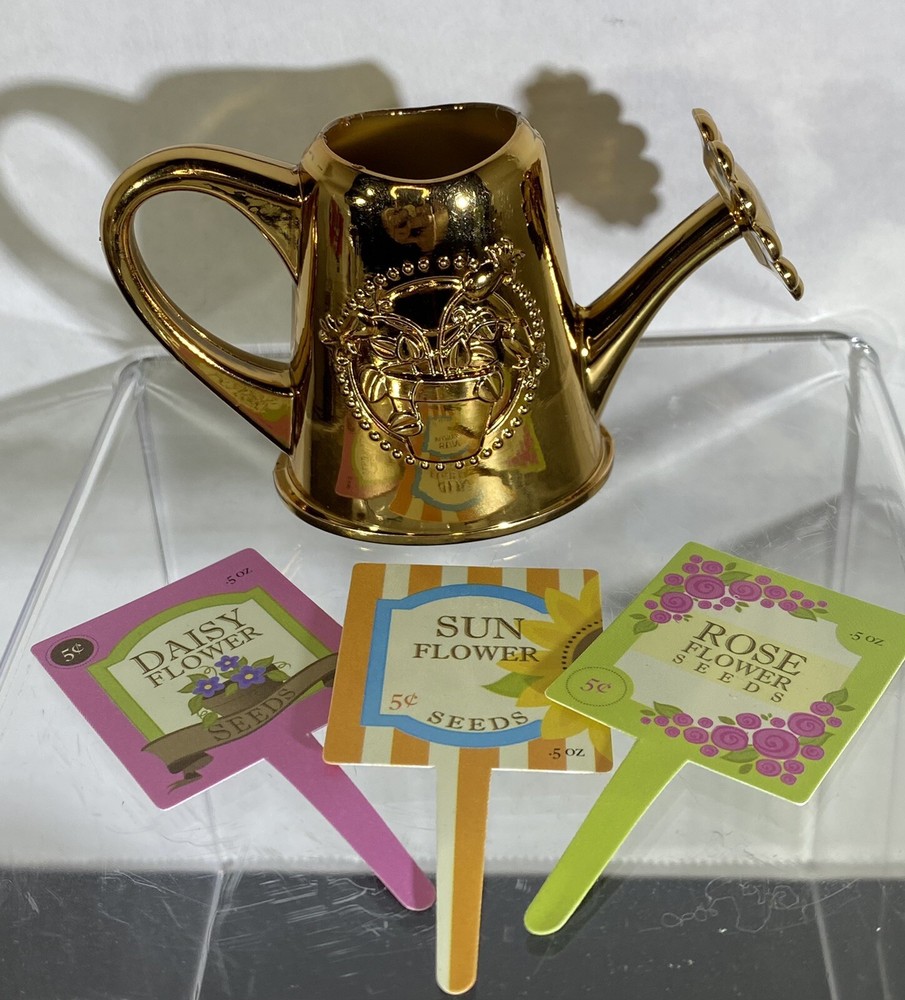 Gold Watering Can Cake Decoration Topper Gardening Seeds Plants