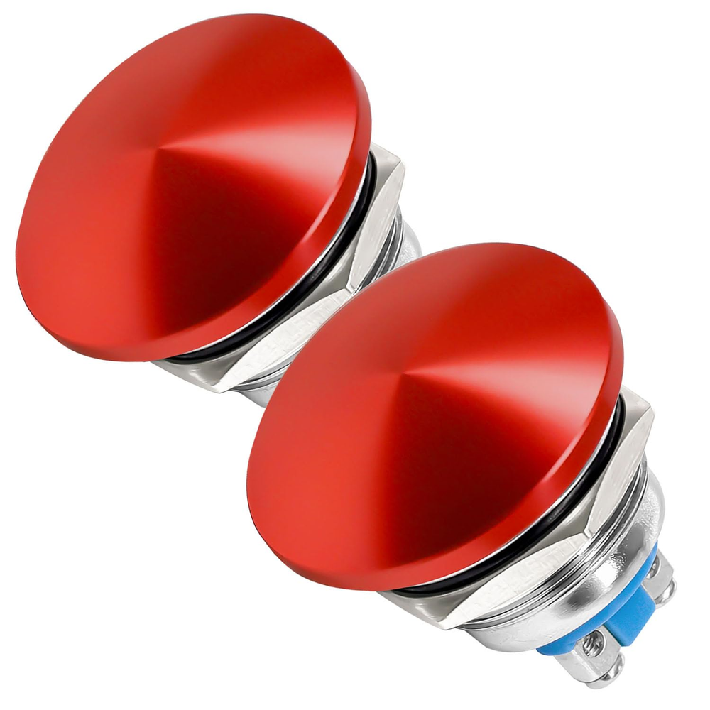 2PCS 19Mm Mushroom Head Momentary Push Button Switch SPST 1NO IP65 Waterproof Me