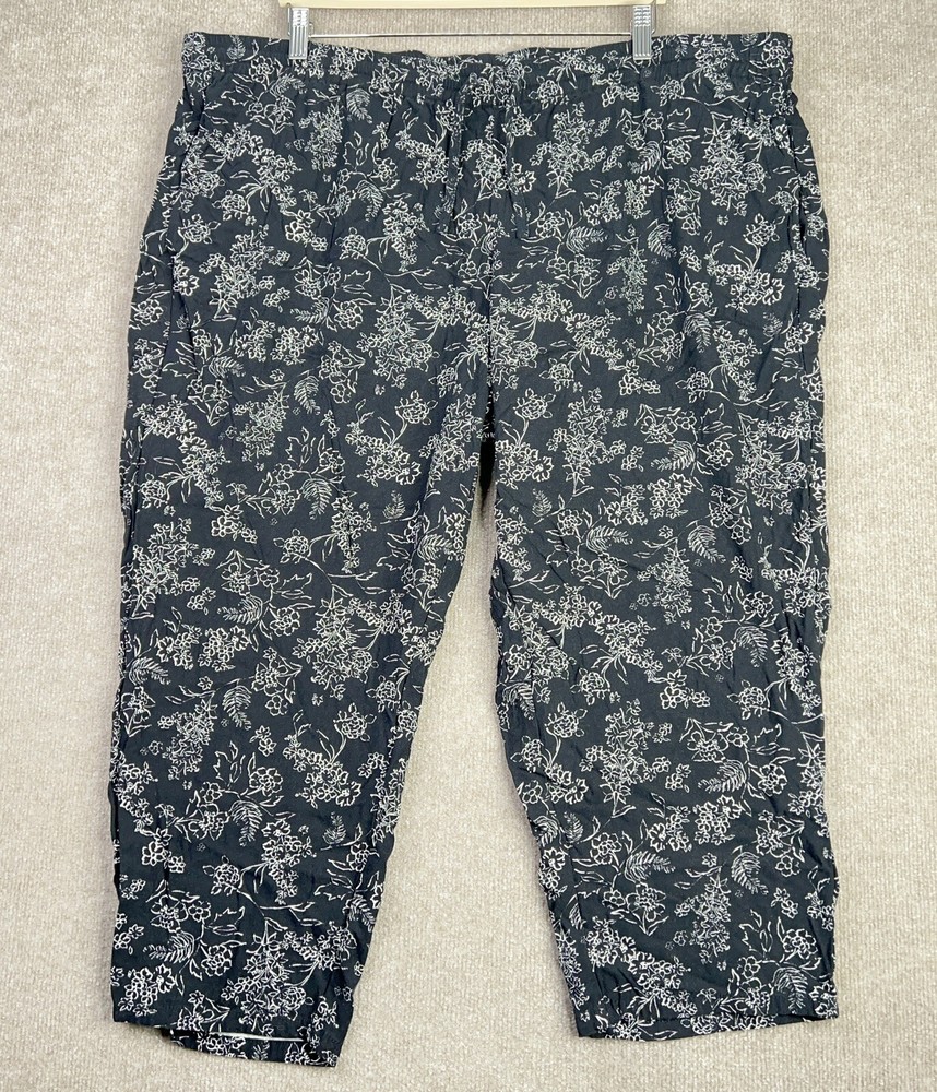 Jill Womens Plus Size 3X Black Floral Rayon High-Rise Pull-On Pants
