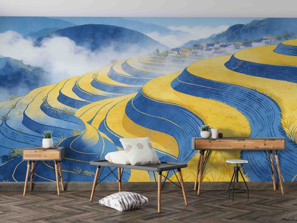 3D AI Mountain Terraced Fields Scenery Wall Murals Wallpaper Murals Wall Sticker