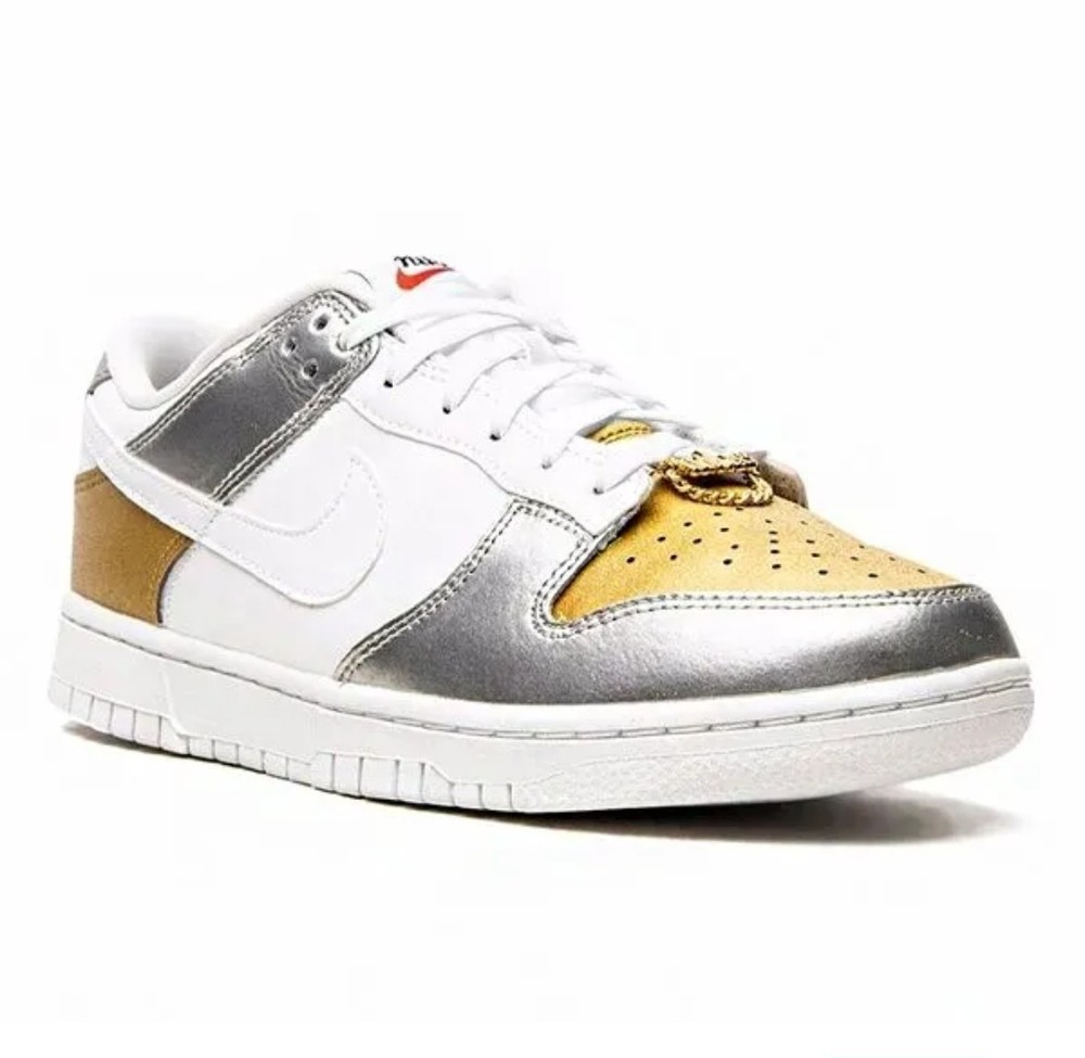 Size 12 US Wmns - Nike WMNS Dunk Low SE Gold White-Silver DH4403-700