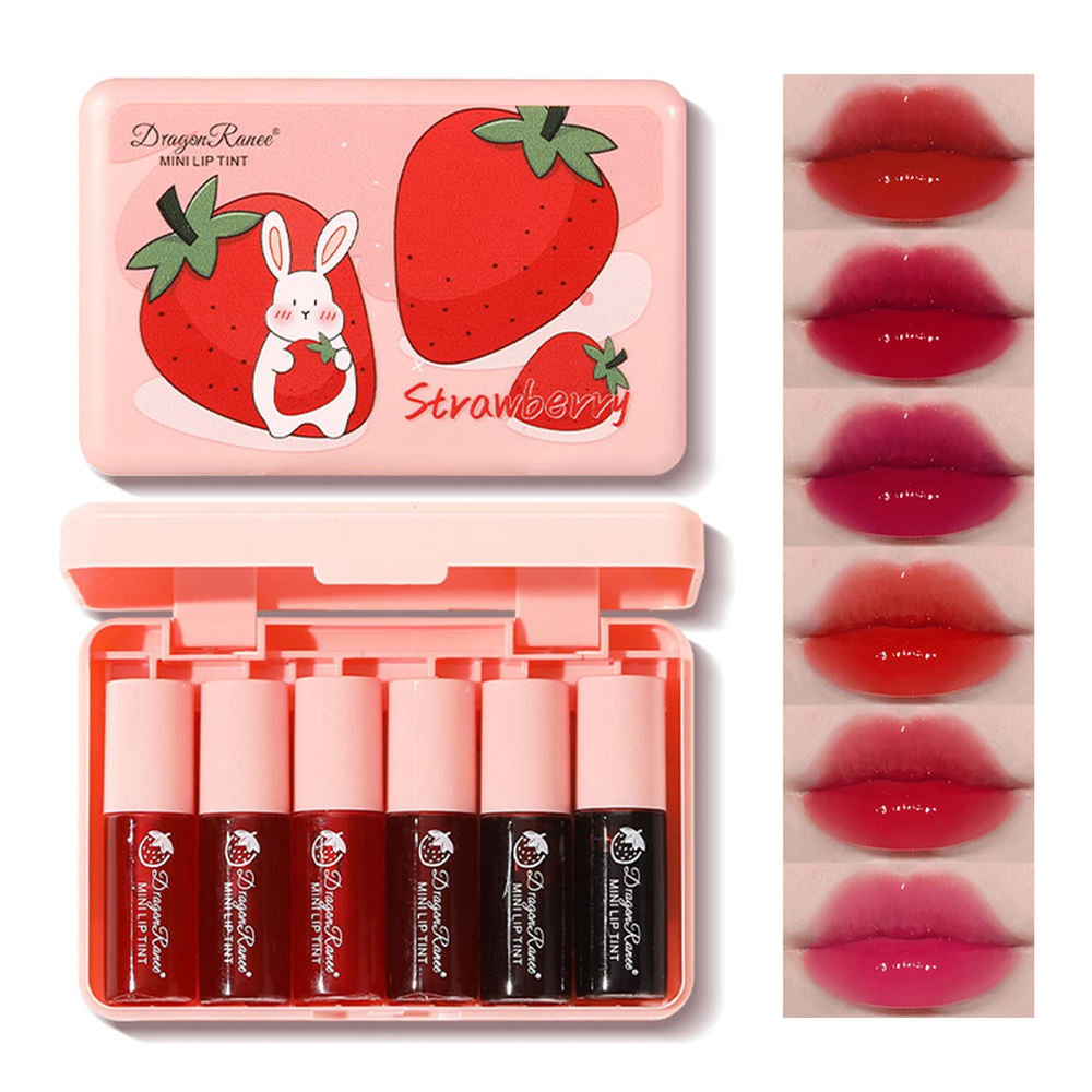 6-Color Korean Lip Tint Set - Mini Moisturizing Liquid Lipstick Gloss