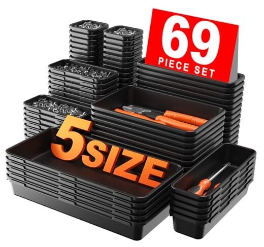 69-Piece Large Toolbox Organizer Set with 5-Size Dividers in Black
