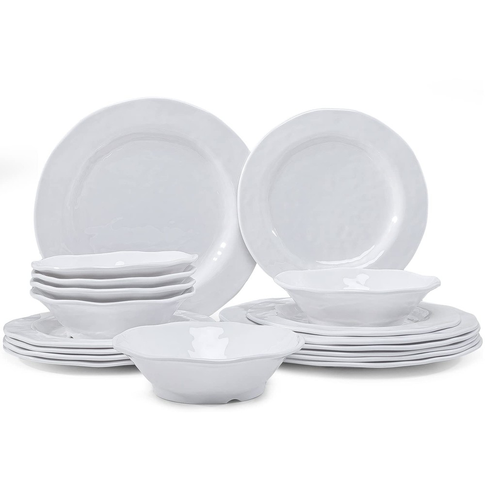 Basic White Melamine Dinnerware Sets, 18 Piece melamine dishes set, Service f...