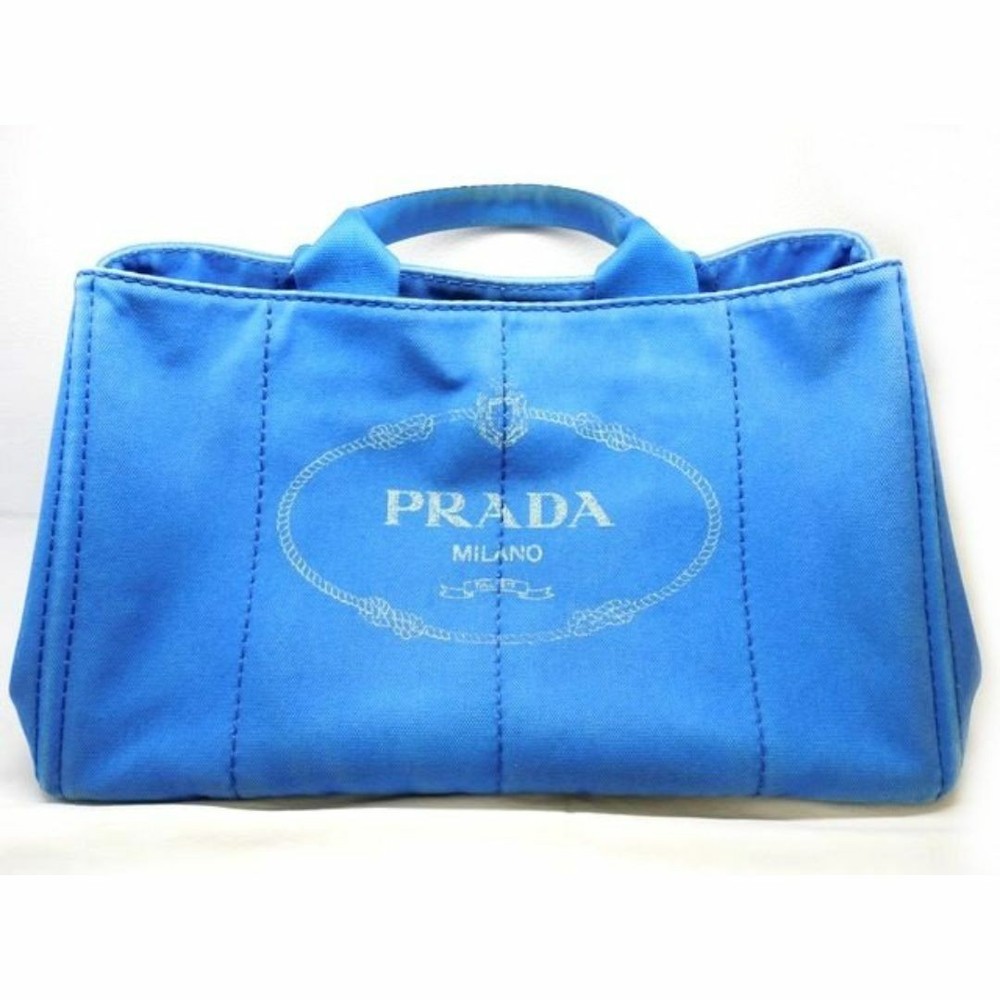 RARE PRADA Canapa GM Canvas Light Blue Large Handbag 7E Women
