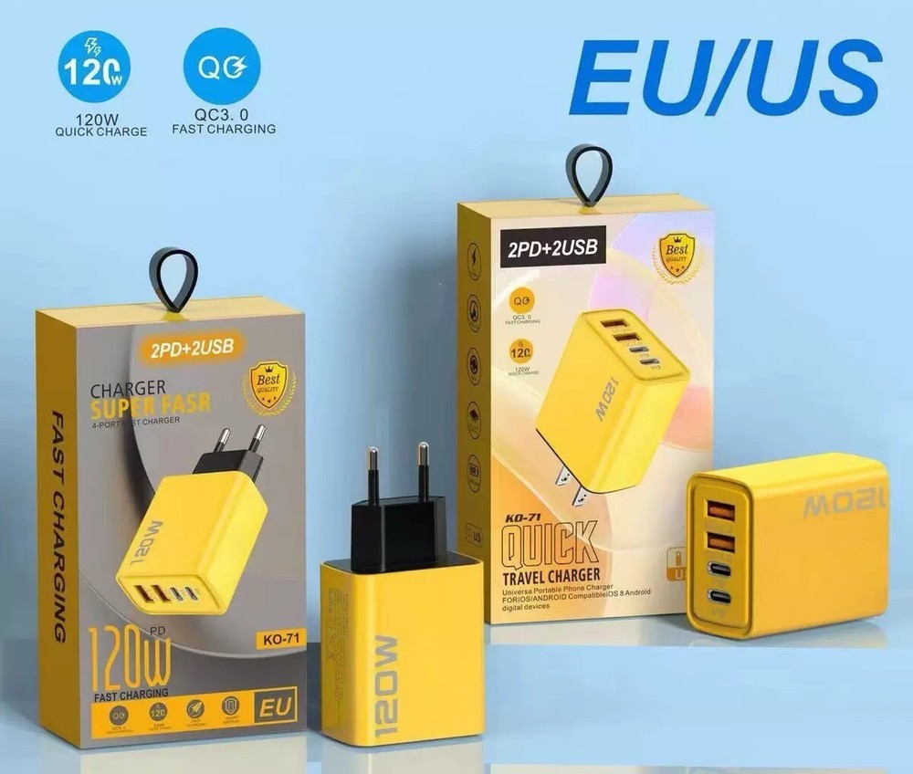 120W 4-Port USB C Fast Wall Charger for Phones Tablets iPads