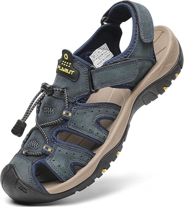 FLARUT Men's 8.5-10 Blue Closed-Toe Leather Hiking Sandals for Outdoor Sports