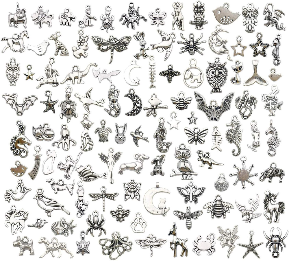 Animal Charms Collection, BULK 100 Mini Small Silver Metal Pendant Craft Supplie