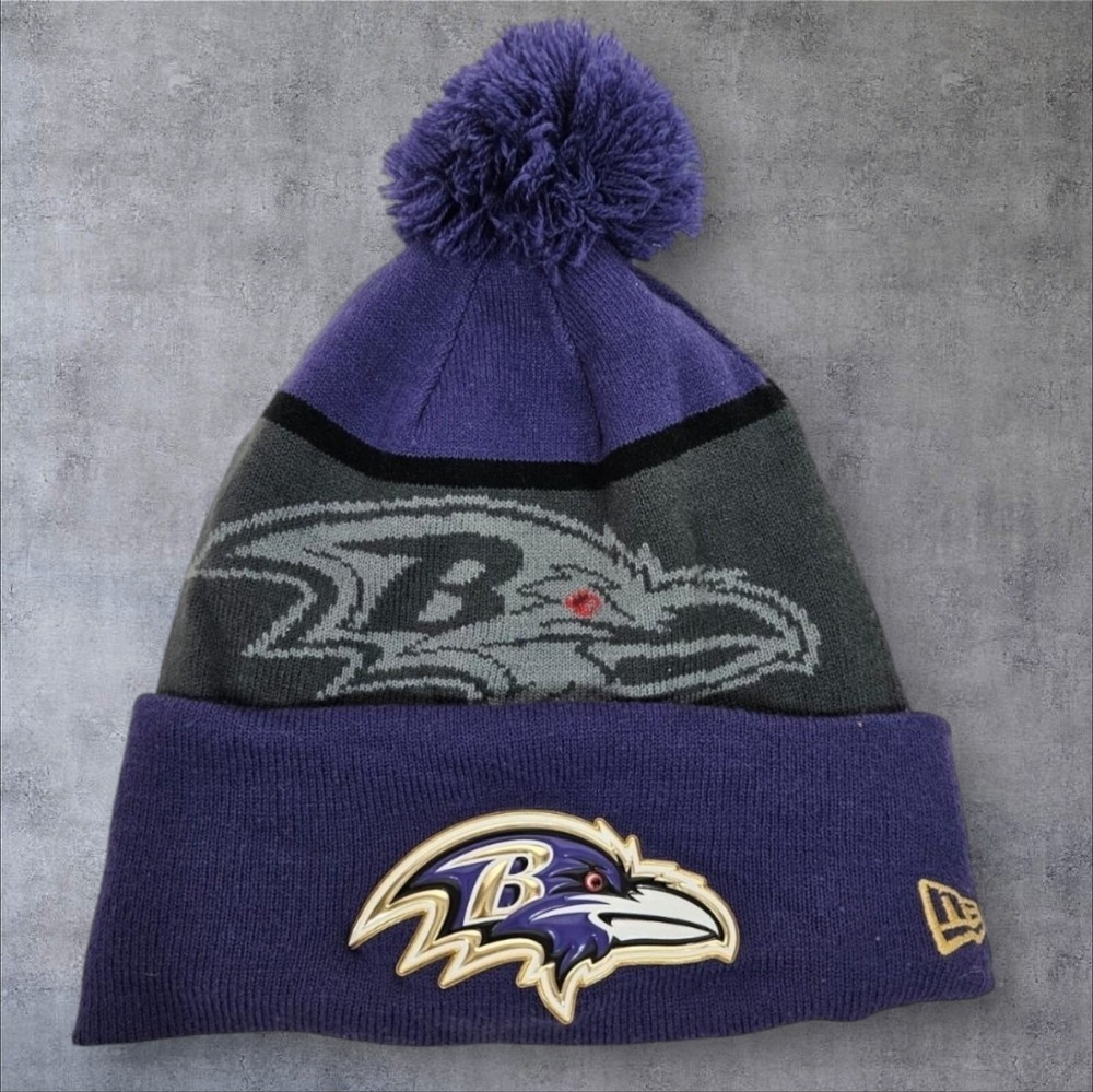 New Era Baltimore Ravens Beanie Hat with Pom Pom Unisex Adult L56