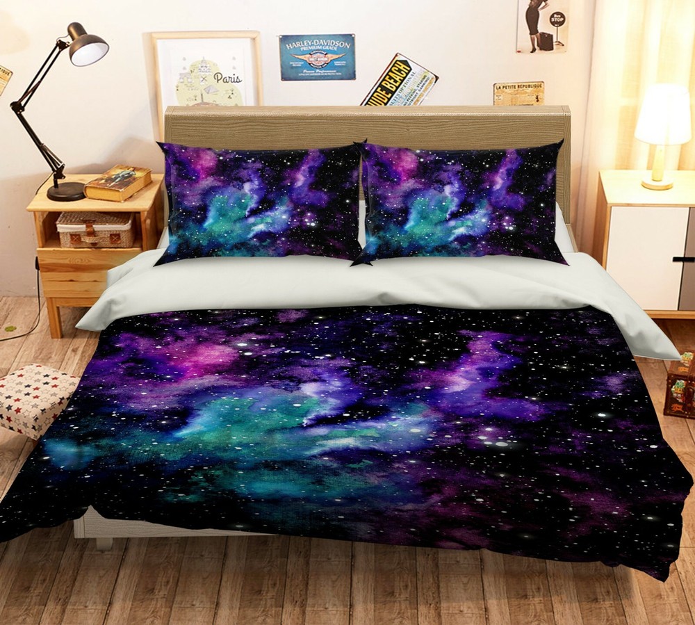 3D Purple Starry Sky ZHUA36 Bed Pillowcases Quilt Duvet Cover Set Queen King Amy