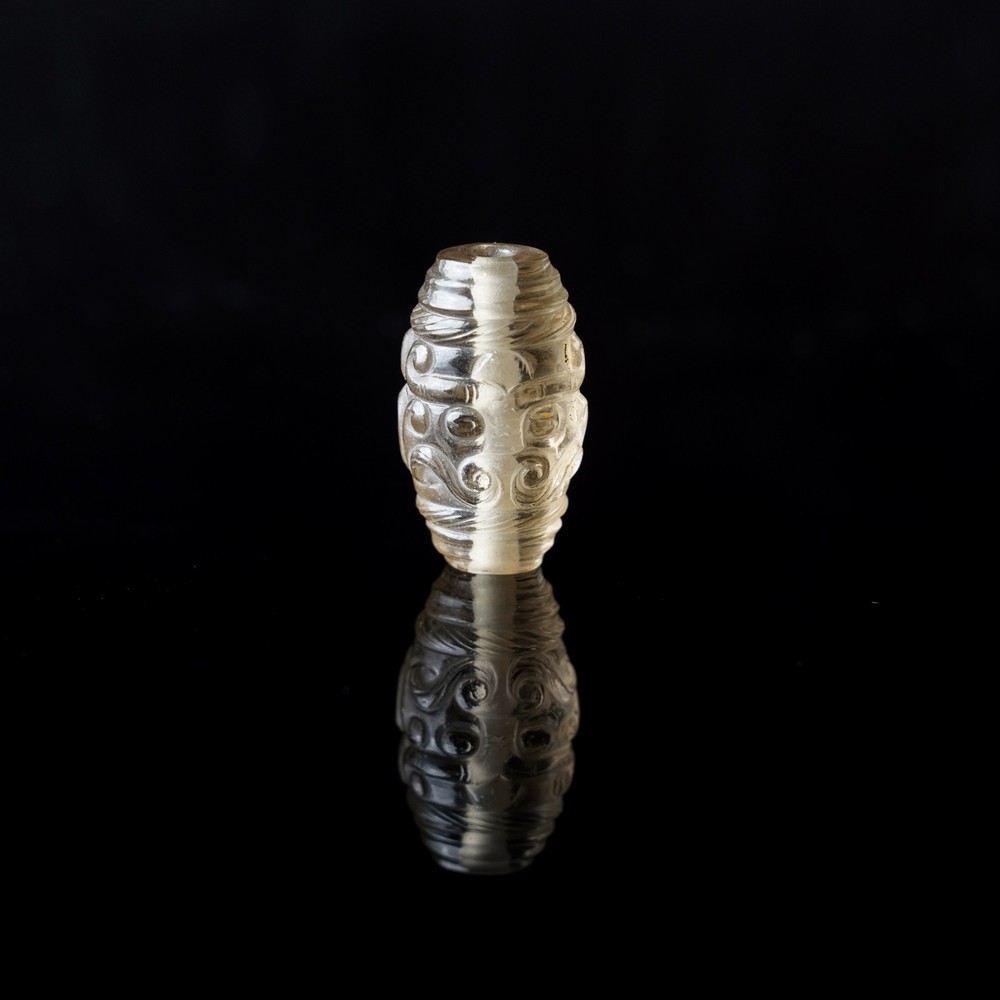 Vintage Hand Carved Rock Crystal and Agate Bead Chinese Focal for Necklace 10.4g