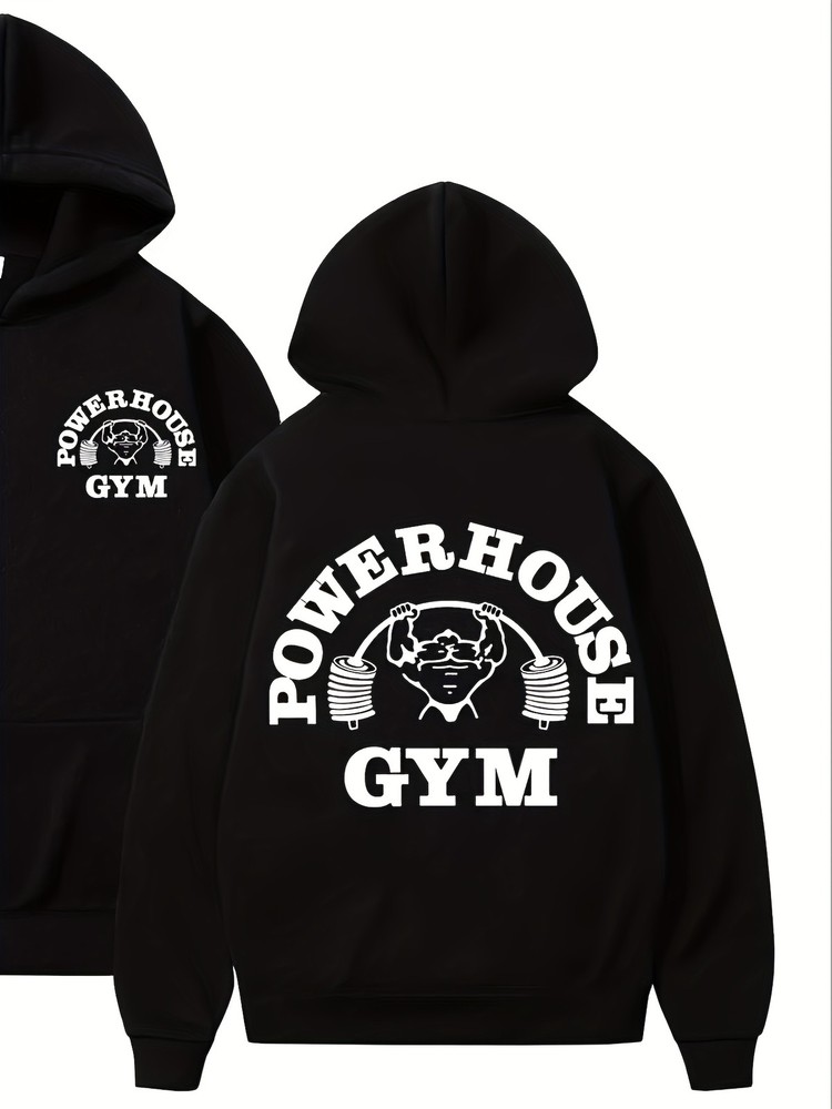 Men'S Gym Hoodie - Bold POWERHOUSE GYM Lettering Pullover Sweatshirt, Loose Fit