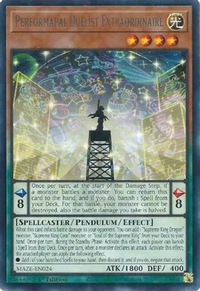 Performapal Duelist Extraordinaire MAZE-EN024 Rare 1st Edition Lightly Played