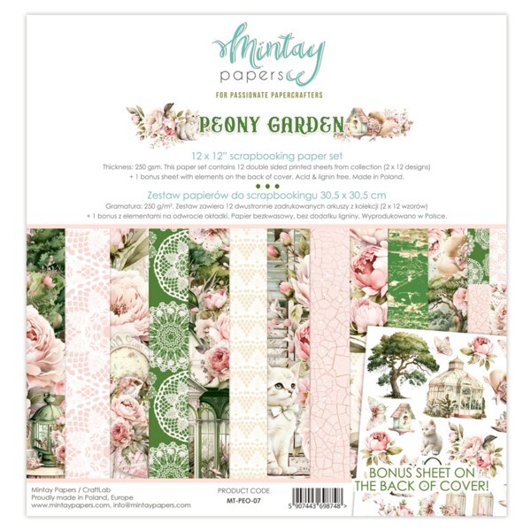 PEONY GARDEN 12x12 Paper Set Mintay Papers Scrapbook + BONUS Motifs